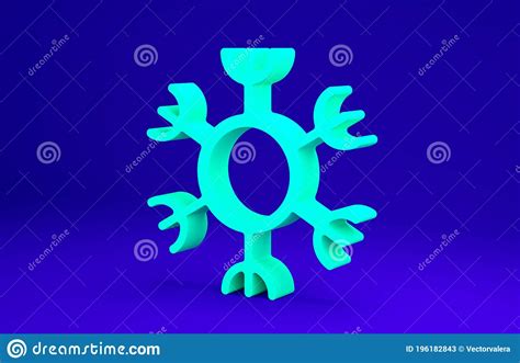 Green Snowflake Icon Isolated On Blue Background. Minimalism Concept ...