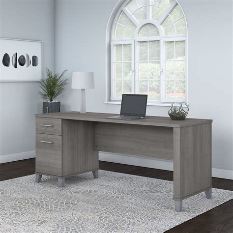 72w Office Desk With Drawers In Platinum Gray By Bush