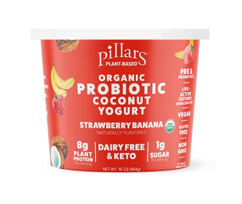 strawberry banana plant based coconut yogurt — pillars drinkable greek yogurt