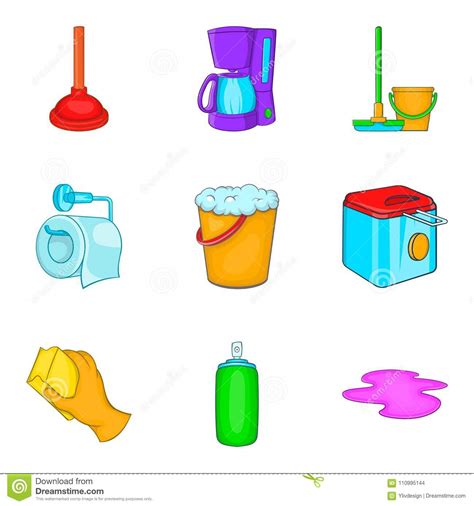 Good baby diana helps mommy. Home Cleaning Icons Set, Cartoon Style Stock Vector ...