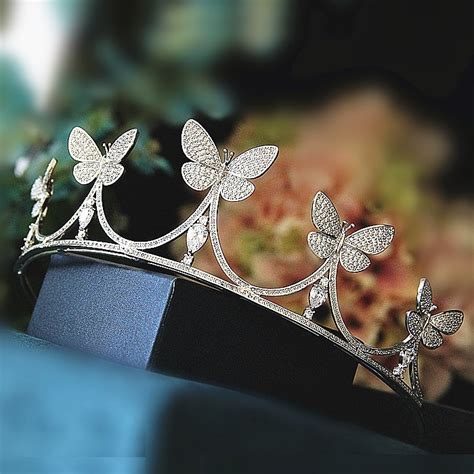 Micro Paved Butterfly Full Zircon Tiara Bride Cz Crown Diadem Wedding