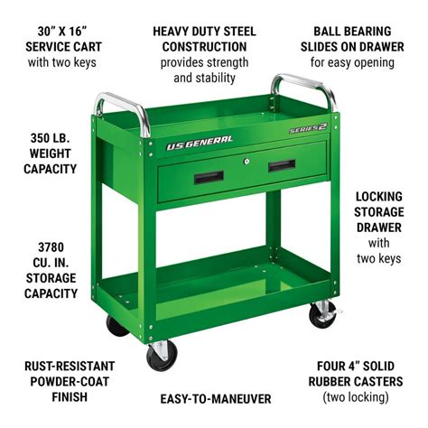 30 In Service Cart With Drawer Green Large Drawers Storage Drawers