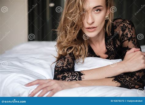 Amazing Brunette Woman Lies On Bed Stock Image Image Of Leisure
