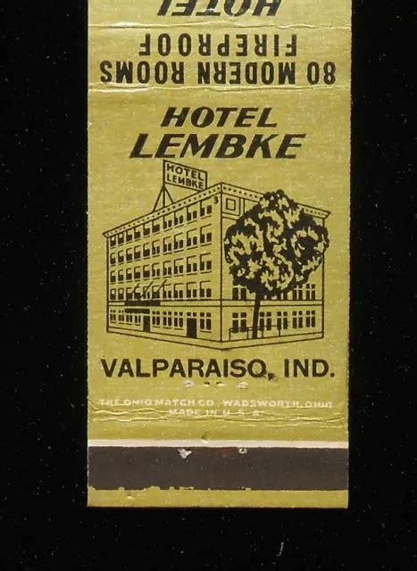 1950s Hotel Lembke Cafe And Cafeteria Valparaiso In Porter Co Matchbook