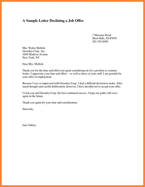 Download Inspirational Thank You Letter Rejecting Job Offer At