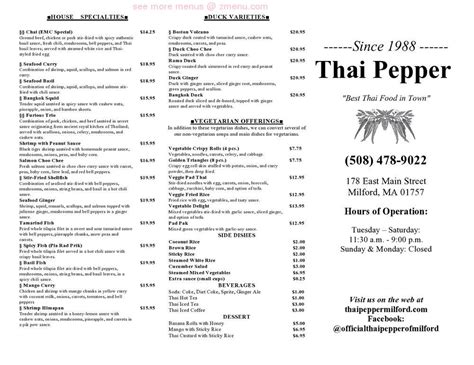 online menu of thai pepper restaurant restaurant milford massachusetts 01757 zmenu