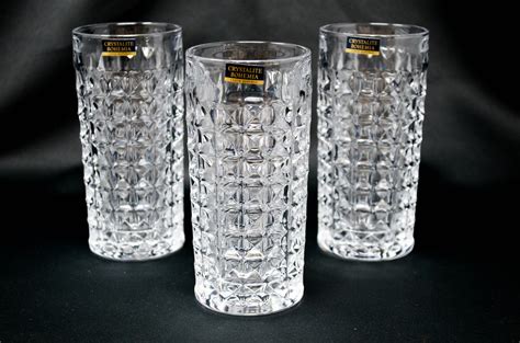 Set Of 2 Mid Century Heavy Crystal High Ball Glasses With Matching