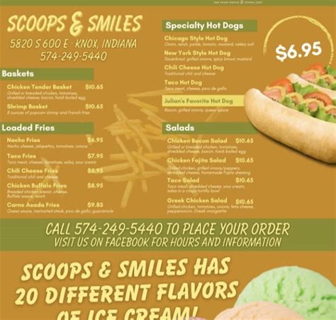 Online Menu Of Scoops And Smiles Restaurant Knox Indiana 46534 Zmenu