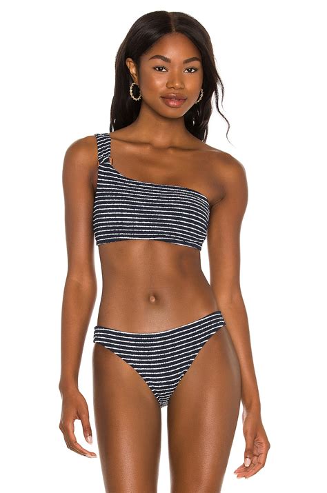 Seafolly Seaside Stripe One Shoulder Bikini Top In True Navy Revolve