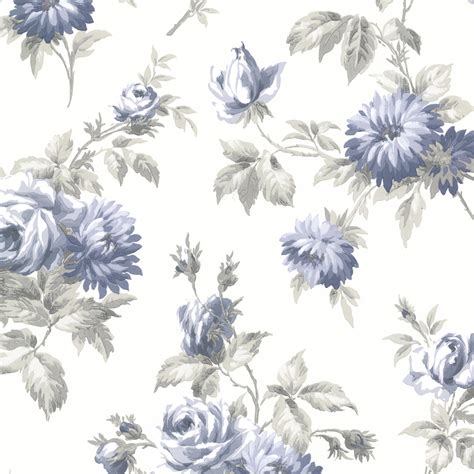 American style rustic blue wallpaper roll vintage floral. Beacon House Charlotte Blue Vintage Rose Toss Wallpaper ...