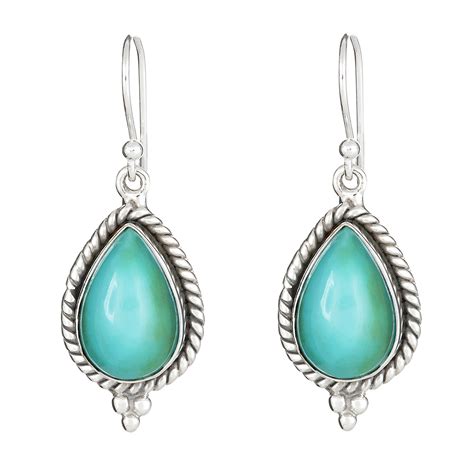 Ladies Sterling Silver Turquoise Dangle Earrings