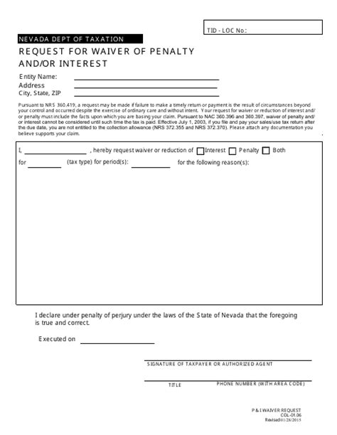 Nevada Request For Waiver Of Penalty Andor Interest Fill Out Sign