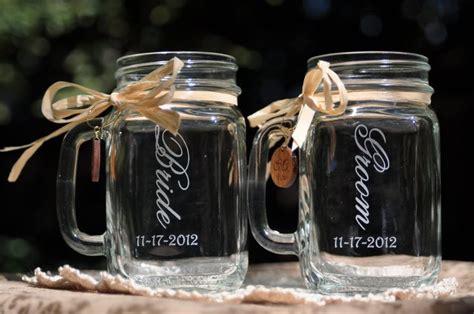 Bride And Groom Wedding Mason Jars Choice Of 21 Fonts Left Etsy