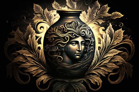 Epimetheus Greek Mythology God Black Gold Vase By Generative Ai Stock