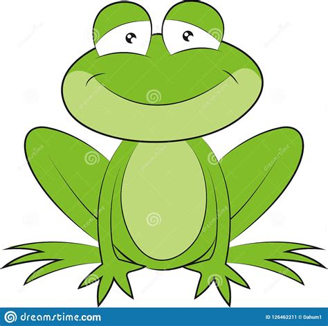 A Cute Green Cartoon Frog Sitting While Smiling Stock Illustration