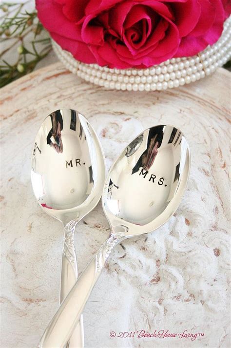 Just Married Mr And Mrs Ice Cream Spoon Set Silver Plated Etsy