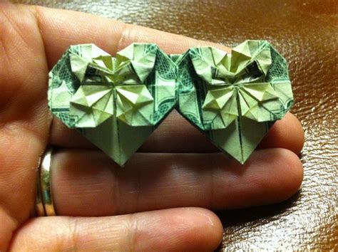 Step By Step Instruction Of Money Origami With Double Hearts Easy To