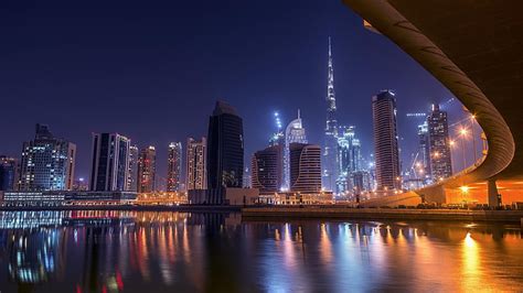 Night Skyline In Dubai United Arab Emirates Uae Image