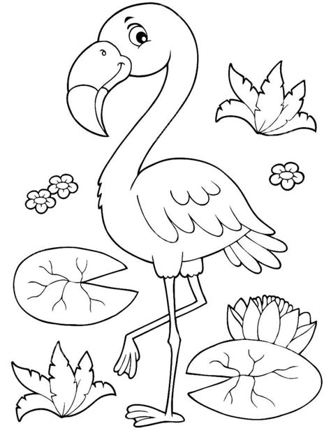 Summer Time Flamingo Doodle Printable Cute Kawaii Coloring Page For