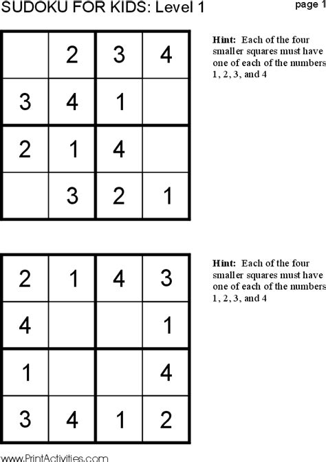 Sudoku 4x4 Easy With Answers