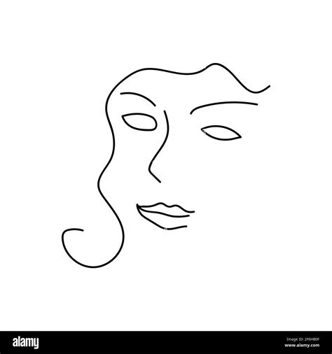 Modern Abstract Face Portrait Linear Ink Brush Line Art Fashion