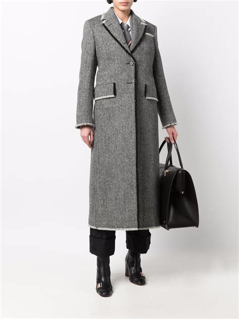 Thom Browne Herringbone Pattern Coat Farfetch