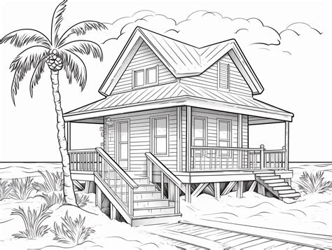 Beach House Coloring Page Coloring Page