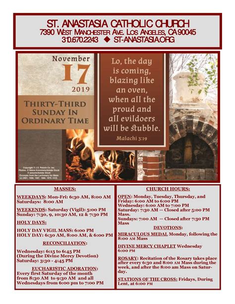 The Weekly Bulletin 11172019 St Anastasia Catholic Church Los