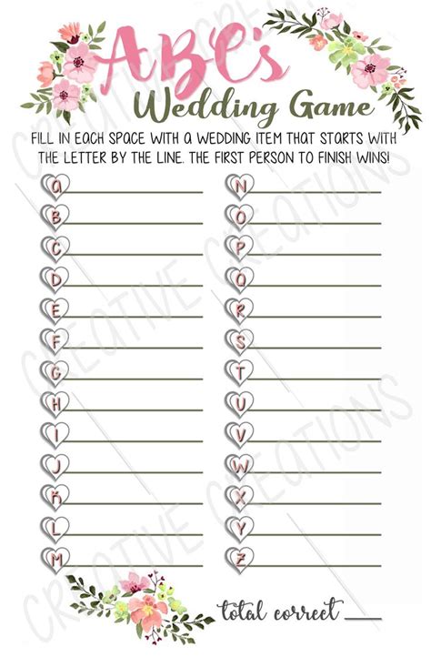 Bridal Shower Game Abc S Bridal Shower Game Printable Template Free Download Wedding Game