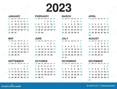 Calendário 2023 Modelo Vetorial Simples E Mínimo Planeamento De Projeto