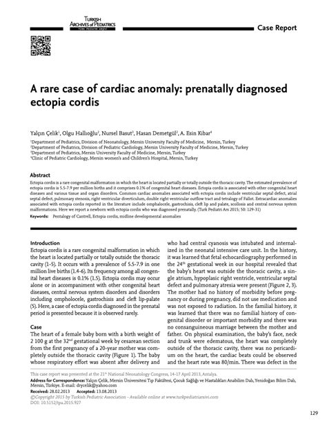 Pdf A Rare Case Of Cardiac Anomaly Prenatally Diagnosed Ectopia Cordis