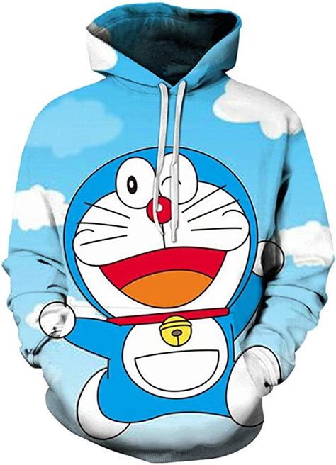 Hoodies Mens Doraemon Print Hooded Sweatshirt Anime Childrens Casual