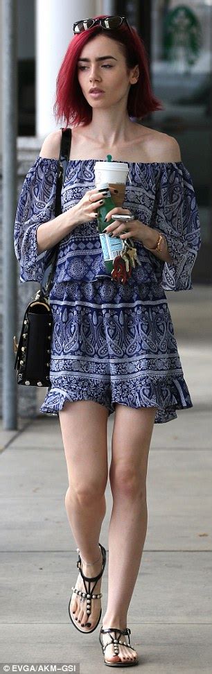 Lily Collins Swamps Her Super Slender Frame In Paisley Print Romper In