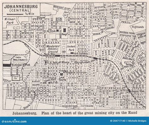 Vintage Map Of Johannesburg Central 1900s Editorial Image Image Of