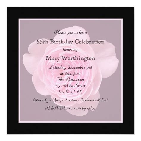 65th Birthday Party Invitation Rose For 65th