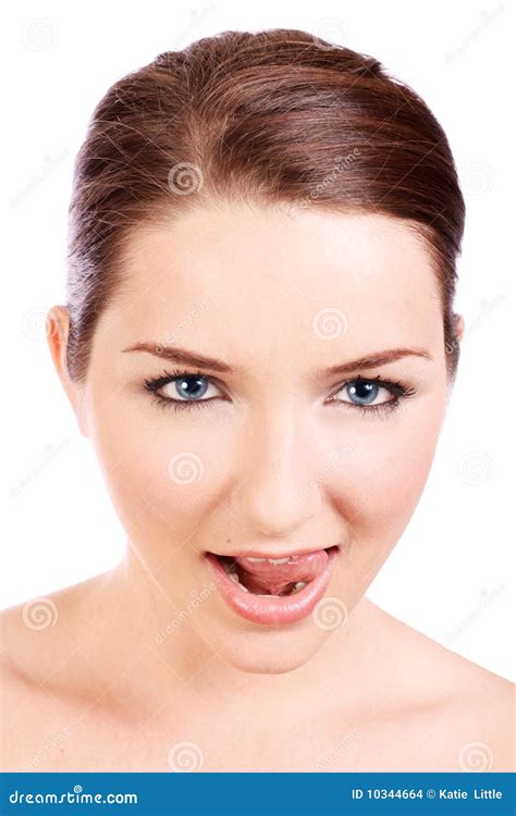 Beautiful Woman Licking Lips Stock Photo Image Of Blue Licking