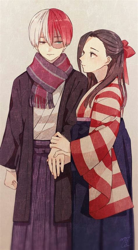 Todoroki Shouto And Momo Yaoyorozu Kimono Scarf Personagens De