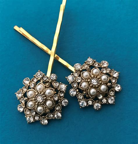 Two Antique Style Chic Pearl And Diamante Hair Pins Decorative Hairpins