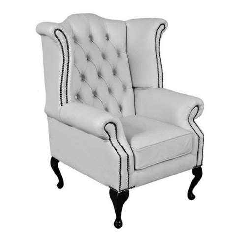 Beautiful furniture made by a real craftsman. Chesterfield Shelly White Genuine Leather Queen Anne Armchair