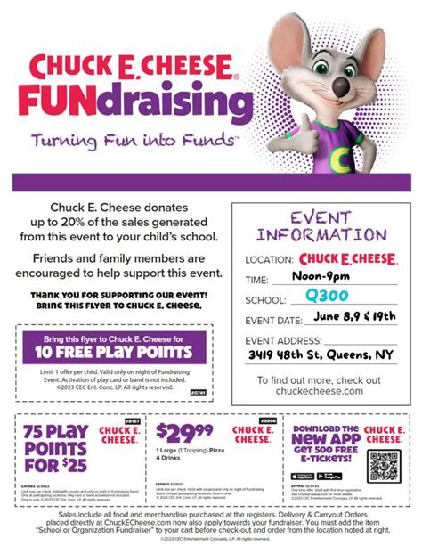 Chuck E Cheese Fundraising 682023 692023 And 6192023 Q300 Pta
