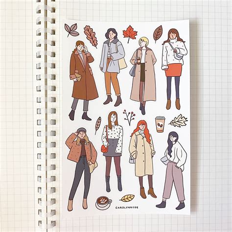 Cosy Autumn Outfit Sticker Sheet Aesthetic Cute Chic Fashionable