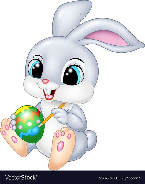 Cartoon Funny Easter Bunny Painting An Egg Vector Image Easter Bunny