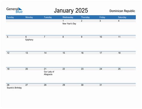 Editable January 2025 Calendar With Dominican Republic Holidays