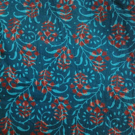 Indian Cotton Fabric Indian Block Print Fabric In Teal And