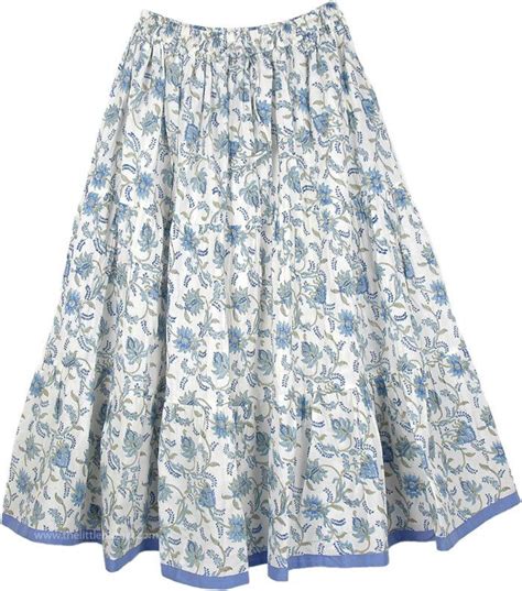 Hydrangea Blue Cotton Summer Knee Length Skirt Fall Skirts Summer Skirts Casual Skirts Summer