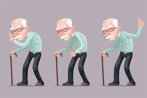 bent old man cane wise moral preaching instruction old cartoon character design vector