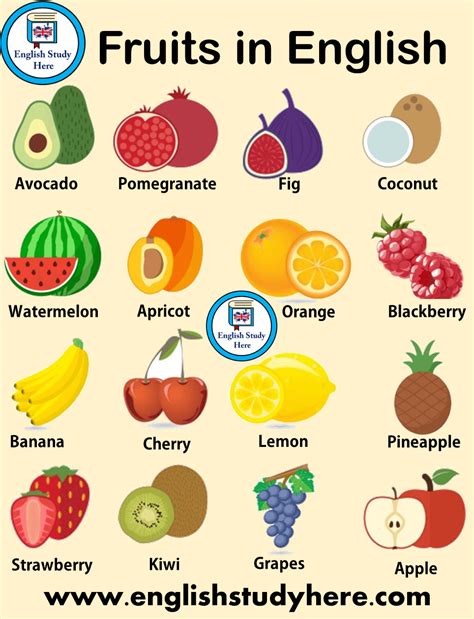 Names Of Fruits In English Fruits Names For Kids English Study Here