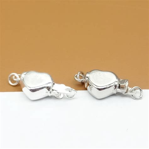2 Sterling Silver Heart Pearl Clasps W Interlocking Hook Rhodium