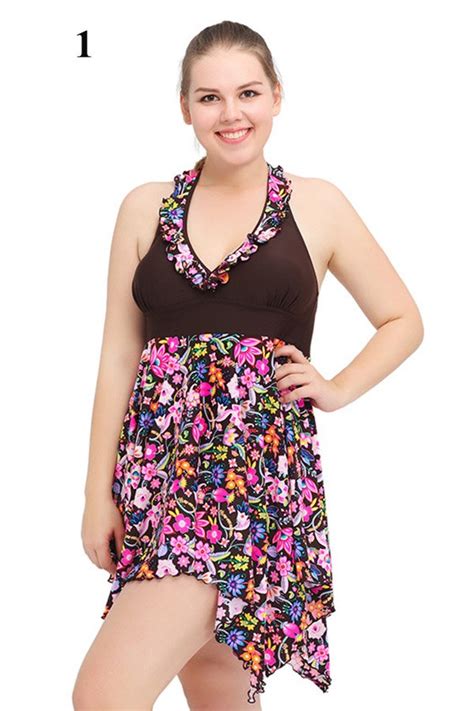 Plus Size Swimdress And Shorts With Halter Design