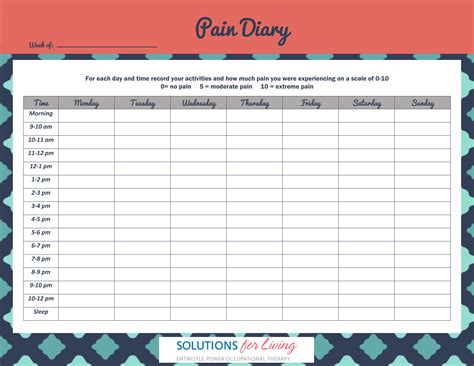 Free Printable Pain Diary Template Printable Templates